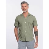 Ombre Men's short sleeve shirt with Cuban collar - khaki cene