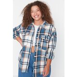 Trendyol Curve Blue Checkered Woven Shirt Cene