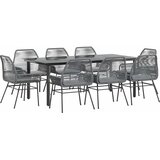  9-dijelni vrtni blagovaonski set s jastucima poliratan i staklo Siva 200 x 100 x 74 cm | shoptok.hr