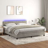  Box spring postelja z vzmetnico LED svetlo siva 180x200cm žamet, (20899519) Cene