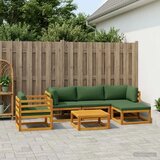  Set sofe 6 kom. Prirodna Čvrsto drvo akacije - Zelena 2x kutna + srednja + fotelja + tabure + stol | shoptok.hr