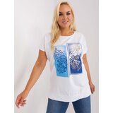 Fashion Hunters White and dark blue blouse plus size with print Cene