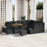 vidaXL set vrtnih sofa od 12 dijelova s jastučićima Crna Poli ratan Akacija, dvosedna vrtna sofa s prostorom za odlaganje i jastučićima Crna Poli ratan, set vrtne blagovaonice od 3 dijela s jastučićima Crna Poli ratan Akacija | shoptok.hr