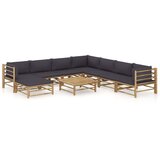 Maison Chic Seti vrtnega pohištva - Vrtna garnitura - Vrtni pohištvo set s temno sivimi blazinami 9-delna bambus, (21806828) | Shoptok.si