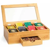 Klarstein Škatla za čaj s posebnim predalom, 8 notranjih predelkov, 120 čajnih vrečk, plastično okence, bambus