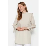 Trendyol Stones Woven Cotton Tunic with Ruffle Shoulder and Cuff