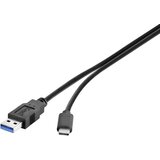 Renkforce USB 3.1 (gen. 2) [1x USB 3.2 gen. 2 vtiča A (USB 3.1) - 1x moški konektor USB-C] 0.3 m črna pozlačeni konektorji USB kabel USB 3.2, (20416049) | Shoptok.si