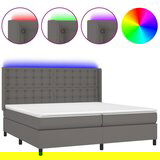 vidaXL Box spring postelja z vzmetnico LED siva 200x200cm umetno usnje, (20761270) | Shoptok.si