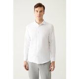 Avva Men's White Easy-to-Iron Classic Collar Embossed Cotton Slim Fit Slim Fit Shirt Cene