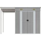 vidaXL Vrtna kućica s dužim krovom svjetlosiva 277x110 5x181 cm čelik | shoptok.hr