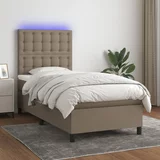  Krevet box spring s madracem LED smeđesivi 90x190 cm tkanina