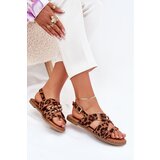 Boto Womens sandals on flat heel with golden studs leopard print Zanira | Shoptok.si