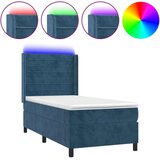 vidaXL Krevet box spring s madracem LED tamnoplavi 90x190 cm baršun | shoptok.hr