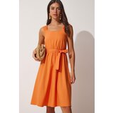  Women's Orange Strapless Belted Summer Aerobatic Dress | Shoptok.si