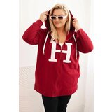 Kesi Women's Plus Size cotton hoodie with a large letter H burgundy Cijene