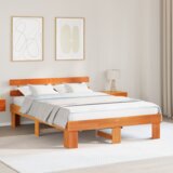 vidaXL Posteljni okvir s hrbtom Rjava 140x200 cm Trden borov les | Shoptok.si