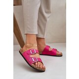 PE1 Fabric sandals on cork sole with buckles fuchsia Atera Cene