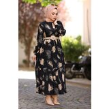 InStyle Brush Patterned Hijab Dress with a Belt - Black cene
