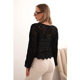 Kesi Włoski Women's summer openwork sweater with buttons and long sleeves black | Shoptok.si