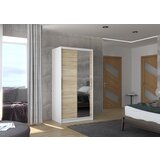ADRK Drsna omara z ogledalom BAROS, 100 cm - BELA-SONOMA HRAST | Shoptok.si