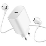 AVIZAR Paket USB-C polnilnik 20W + žične slušalke Jack 3.5 mm z mikrofonom, Bela, (5000193252) Cene
