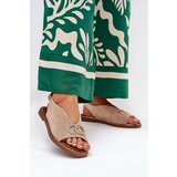 Boto Ladies Sandals With Decoration On Flat Heel Eco Suede Beige Ralisses Cene