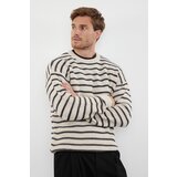 Trendyol Beige Oversize Crew Neck Striped Knitwear Sweater Cene