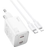 Hoco zidni punjač 2 x tip C + kabel tip C do Lightning PD QC 45W GaN N42 bijeli | shoptok.hr