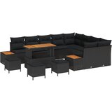 vidaXL set vrtnosedež s 13 kosi in blazinami črni poli ratan akacijev, 4-delni set vrtnosedež s blazinami črn poli ratan akacijev | Shoptok.si