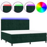  Krevet box spring s madracem LED tamnozeleni 200x200 cm baršun | shoptok.hr