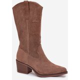 Boto Openwork Cowboy Boots Women's Heeled Dark Beige Olivette | shoptok.hr