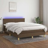  Box spring postelja z vzmetnico LED temno rjava 140x200cm blago, (20727259) Cene