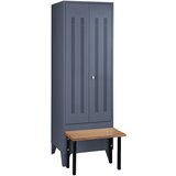 Wolf Garderobna omara s klopjo spredaj, vrata iz luknjičaste pločevine, širina razdelka 600 mm, 1 razdelek, modro siva | Shoptok.si
