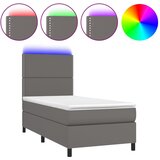 Maison Chic Box spring postelja - Vzmetna postelja z vzmetnico LED siva 80x200 cm umetno usnje SL15369, (21901668) Cene