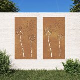 vidaXL Vrtna stenska dekoracija 2 kosa 105x55 cm corten jeklo rože | Shoptok.si