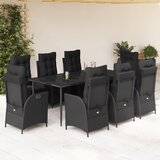 vidaXL 9-dijelni vrtni blagovaonski set s jastucima crni od poliratana | shoptok.hr
