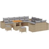  13-dijelni vrtni sofa set s jastucima bež poli ratan akacija Vrtna garnitura - 3-dijelni vrtni blagovaonski set s jastucima bež | shoptok.hr