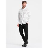 Ombre Men's SLIM FIT patterned cotton shirt - white Cene
