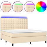 vidaXL Box spring postelja z vzmetnico LED krem 180x200 cm blago, (20899364) | Shoptok.si