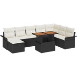 vidaXL 9-delni vrtni jedilni set z blazinami črna poli ratan akacija, (22091757) | Shoptok.si