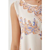  Women's Cream Peach Patterned Linen Viscose Mini Dress | Shoptok.si