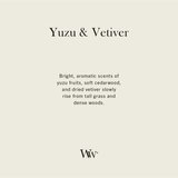 WoodWick Yuzu & Vetiver dišeča sveča z lesenim stenjem 610 g | Shoptok.si