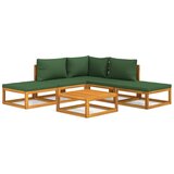 Maison Chic Seti vrtnega pohištva - Vrtna garnitura - Vrtni pohištvo set 6-delna z zelenimi blazinami trden les, (21808695) | Shoptok.si