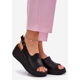 ARTIKER Ladies Sandals Made Of Natural Leather On Wedge Black | ePonuda.com