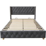 Lumor Postelja 160x200 cm oblazinjena iz žameta – z letveno podlago – siva, (22150898) | Shoptok.si