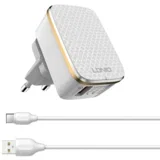 kućni punjač A1204Q quick charge 3.0 usb 5V 2.4A sa type c kablom beli