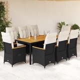  9-dijelni vrtni blagovaonski set s jastucima crni od poliratana Crna 190 x 90 x 75 cm | shoptok.hr