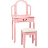  Toaletni stolić sa stolcem rozi 65x36x128 cm paulovnija i MDF | shoptok.hr