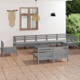 The Living Store Vrtna sedežna garnitura 10-delna trdna borovina siva - Vrtna Sedežna Garnitura, (21465217) | Shoptok.si