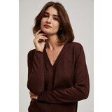Marisse Brown Metallic Thread V-Neck Sweater | Shoptok.si